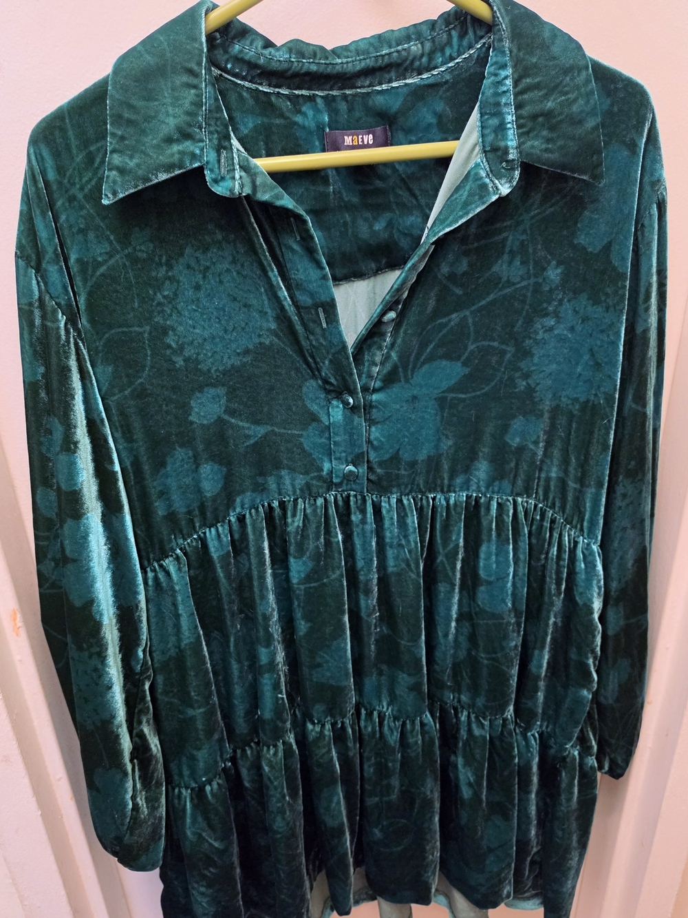 Maeve Anthropologie Green Velvet Bettina Dress Sz L - Picture 2 of 3